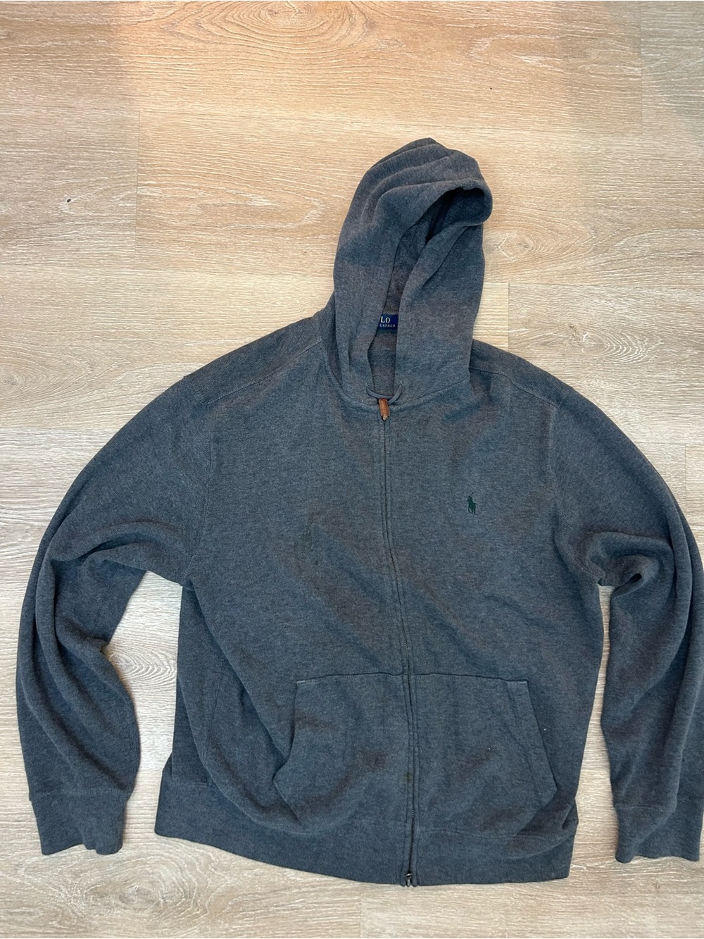 Polo Ralph Lauren Hoodie Mens XL Grey Full Zip Pony Cotton Pullover Jacket